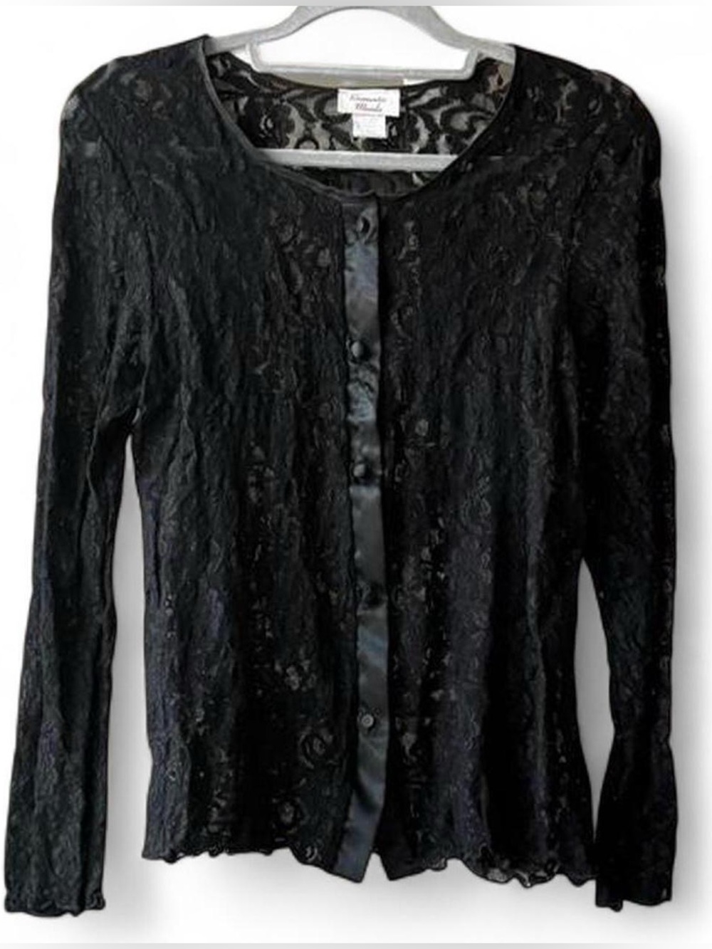 Vintage Romantic Moods Black Lace Sheer Long Sleeve Top/Cardigan Size M